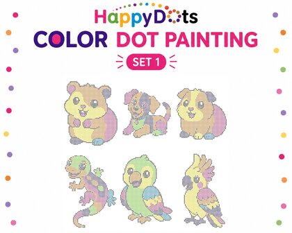 Kit de peinture &agrave; points HappyDots sur le th&egrave;me des animaux (format A4)