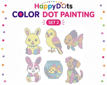 Kit de peinture &agrave; points HappyDots sur le th&egrave;me des animaux (format A4)