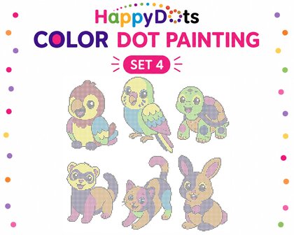 Kit de peinture &agrave; points HappyDots sur le th&egrave;me des animaux (format A4)