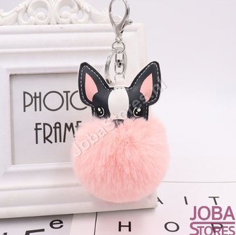 Pom Pom Sleutelhanger Hond Zalm Roze