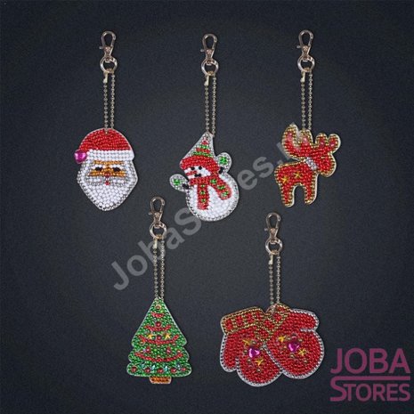 Diamond Painting Sleutelhanger Set Kerst 02 (5 stuks)