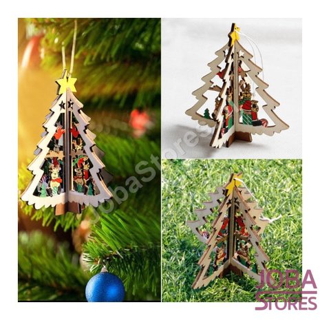 Houten Kerst Hangers Kerstboom 3D (5 stuks)