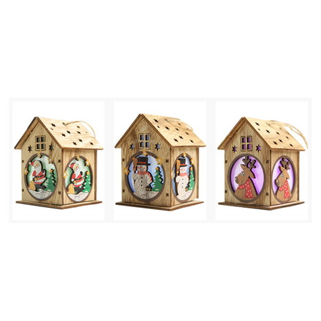 Mini Houten Kerst Huisjes met verlichting (3 stuks)