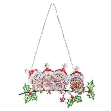 Peinture au diamant Oiseaux de décoration de Noël à suspendre avec bonnet de Noel (22cm)