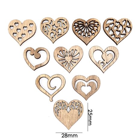 Assortiment de mini coeurs en bois à peindre/colorer soi-même (20 pièces/33mm)