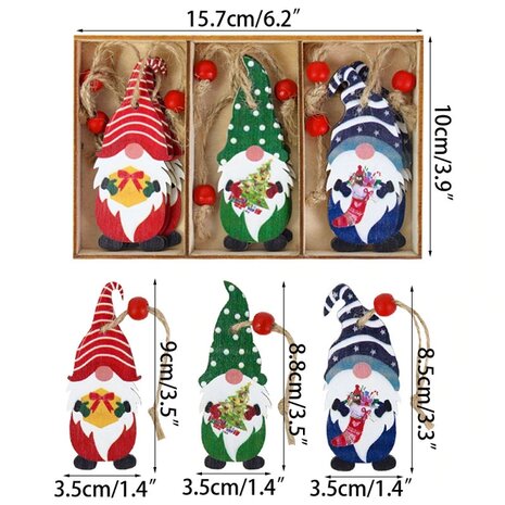 Pendentifs de Noël en bois Gnome - Gnome dans une boîte en bois (9 pièces)