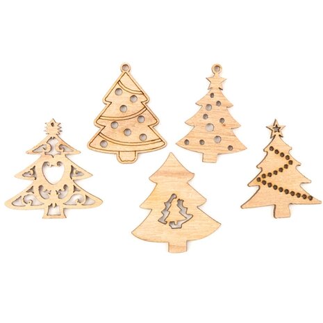 Mini cintres de Noël en bois Sapins de Noël à peindre / colorier soi-même (10 pièces / 44mm)