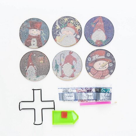 Diamond Painting Christmas Coaster set 01 avec support (6 pièces)