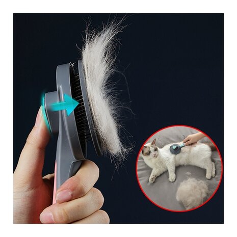 Brosse à poils d'animaux facile à nettoyer (gris)