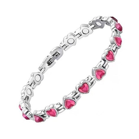 Bracelet Magnétique Acier (femme) Coeurs rose
