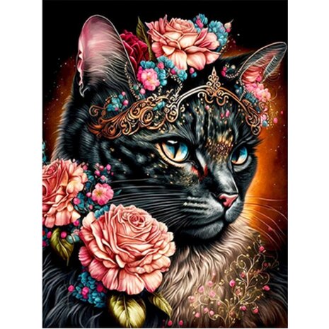 Diamond Painting Katten met bloemen 02