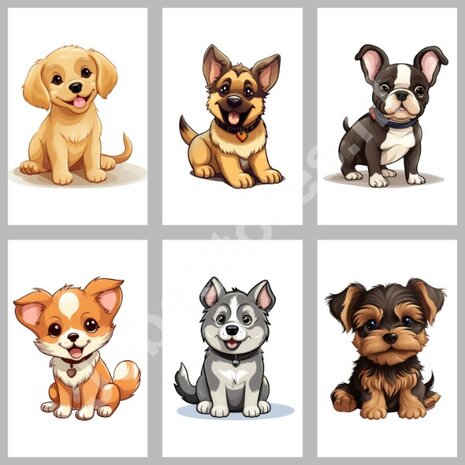 Diamond Painting Modèles Ensemble Chiots Mignons 01 15x15cm (6 pièces)