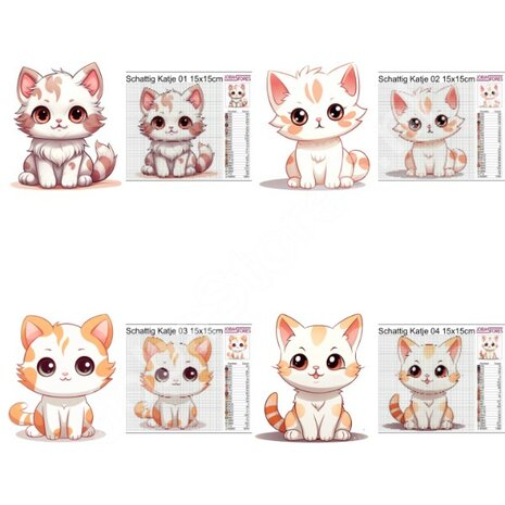 Diamond Painting Modèles Ensemble de Mignons Chatons 01 15x15cm (4 pièces)