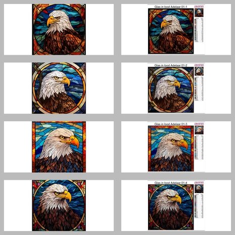 Modèles de Diamond Painting Aigle en Vitrail 01 20x20cm (4 pièces)