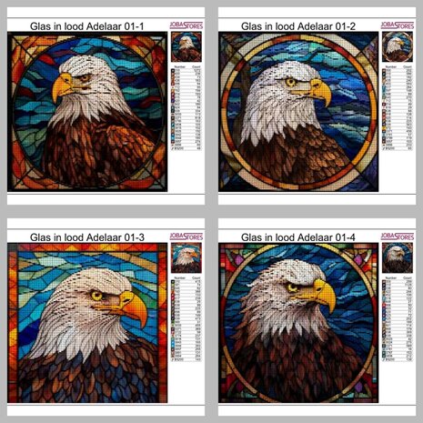 Modèles de Diamond Painting Aigle en Vitrail 01 20x20cm (4 pièces)