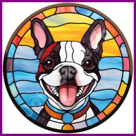 Diamond Painting Glas in lood Hond - Boston Terrier