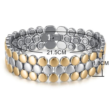 Bracelet femme/homme en acier magnétique Lacy (couleur or + argent)