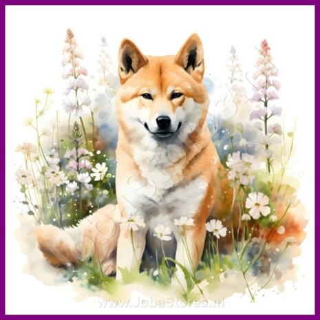 Diamond Painting Akita met bloemen