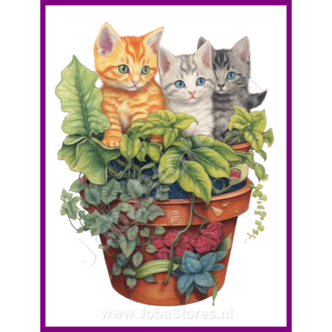 Diamond Painting Kitten in plantenpot