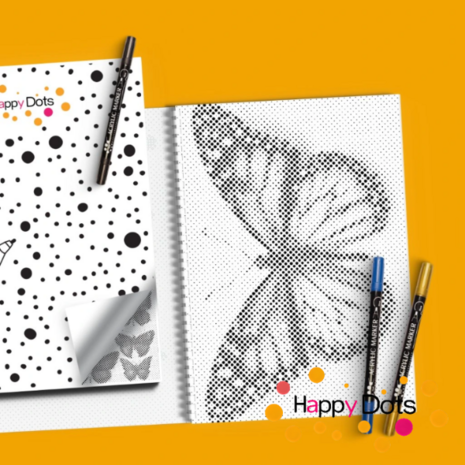 HappyDots DOT Painting Kleurboek Vlinders - inclusief 3 stiften - 20 stippelschilderijen