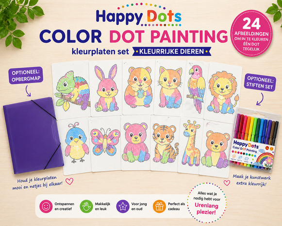 Ensemble de coloriages HappyDots Color DOT Painting Animaux color&eacute;s