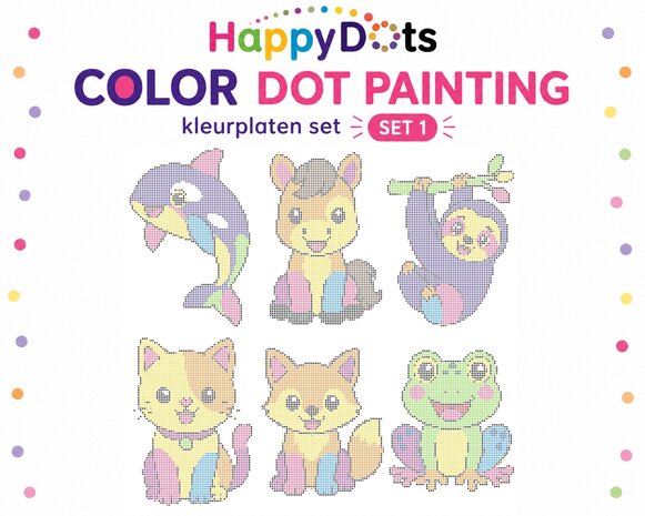 Ensemble de coloriages HappyDots Color DOT Painting Animaux color&eacute;s