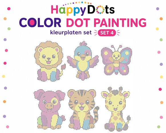 Ensemble de coloriages HappyDots Color DOT Painting Animaux color&eacute;s