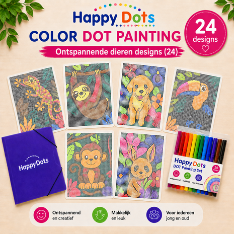 Kit de peinture &agrave; points HappyDots Color DOT Animaux parmi les fleurs A4