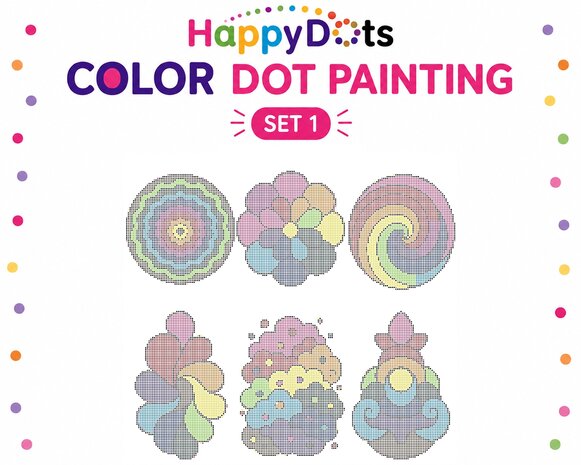 Ensemble de peinture &agrave; points de couleur HappyDots, format A4, abstrait et color&eacute;