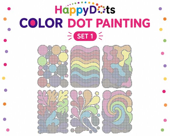 Ensemble de peinture &agrave; points de couleur HappyDots, abstrait organique, format A4
