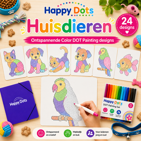 Kit de peinture &agrave; points HappyDots sur le th&egrave;me des animaux (format A4)