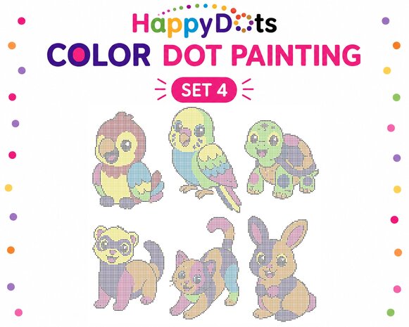 Kit de peinture &agrave; points HappyDots sur le th&egrave;me des animaux (format A4)