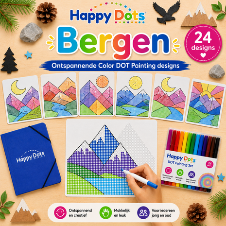 Kit de peinture &agrave; points de couleur HappyDots montagnes A4