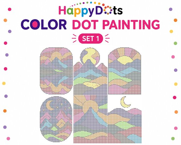 Kit de peinture &agrave; points de couleur HappyDots montagnes A4