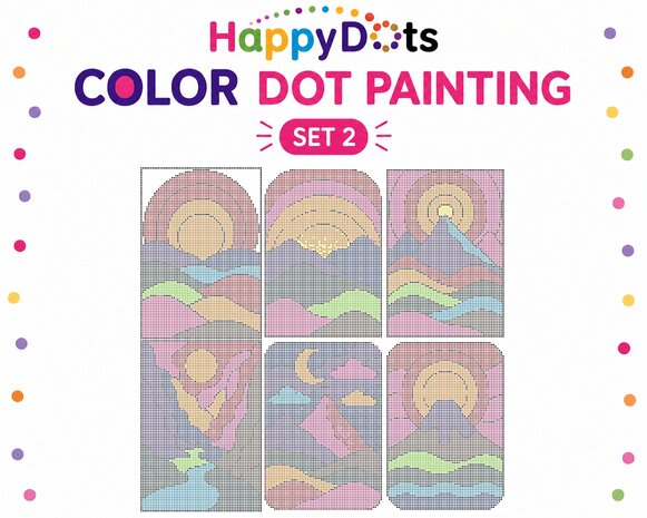 Kit de peinture &agrave; points de couleur HappyDots montagnes A4