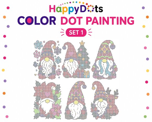 Kit de peinture &agrave; points HappyDots Gnomes de No&euml;l A4