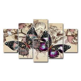 Diamond Painting Papillons 5 panneaux 75x40cm - diamants carrés