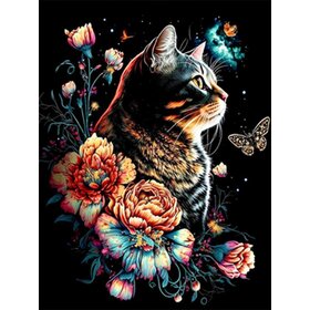 Diamond Painting Chats avec fleurs 01 (taille et forme des pierres au choix)