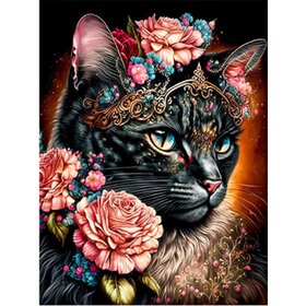 Diamond Painting Chats avec fleurs 02 (taille et forme des pierres au choix)