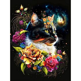 Diamond Painting Chats avec fleurs 03 (taille et forme des pierres au choix)