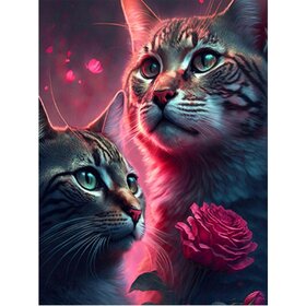 Diamond Painting Chats avec fleurs 05 (taille et forme des pierres au choix)