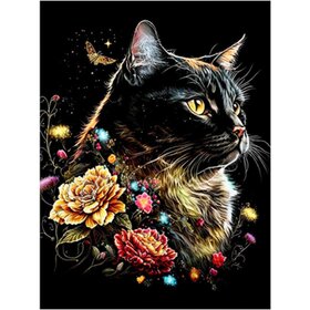 Diamond Painting Chats avec fleurs 10 (taille et forme des pierres au choix)