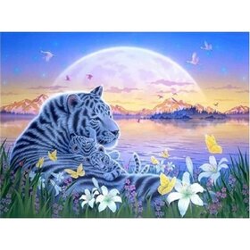 Diamond Painting Tigre avec oursons (taille et forme de pierres au choix)
