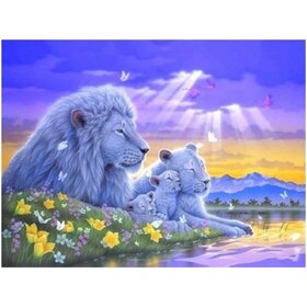Diamond Painting Lion avec oursons (taille et forme de pierres au choix)