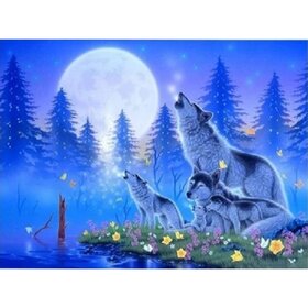 Diamond Painting Loups famille bleu (taille et forme des pierres au choix)