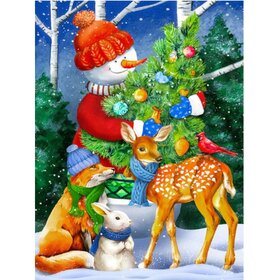 Diamond Painting Bonhomme de neige avec sapin de Noël (taille et forme des pierres de votre choix)