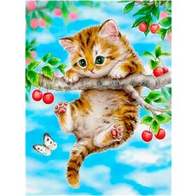 Diamond Painting Chaton sur une branche (taille et forme des pierres de votre choix)