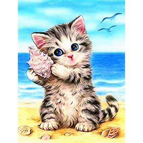 Diamond Painting - Chaton avec coquillage (taille et forme des pierres de votre choix)