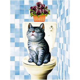 Diamond Painting Toilette Chat Bleu (taille et forme des pierres de votre choix)