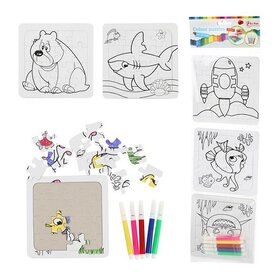 Toi Toys Colorie les puzzles (3 pièces) avec des feutres (5 pièces)